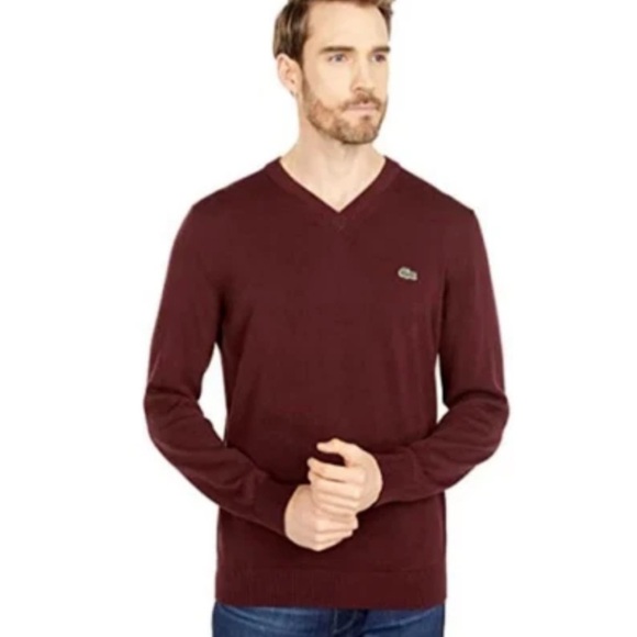Lacoste Other - Lacoste Men's Burgundy V-Neck Sweater